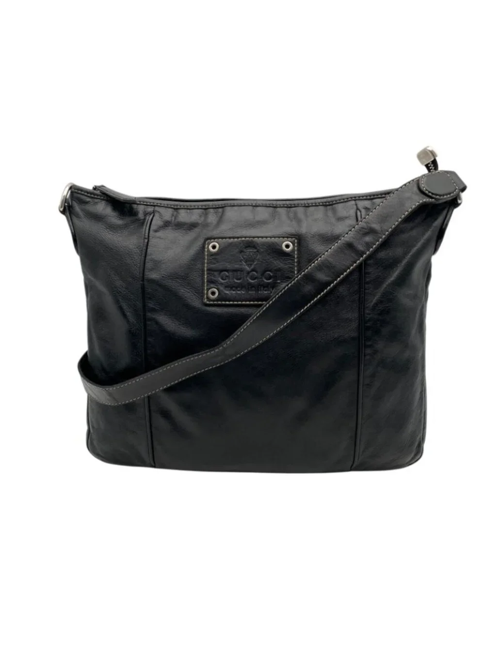 Gucci Interlocking Leather Shoulder Bag Black Silver Crossbody - Picture 2 of 10